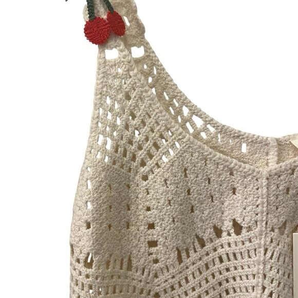 Rebellion Crochet Tank Top Cherries Cream & Red Junior’s Size Small*** - Picture 8 of 13
